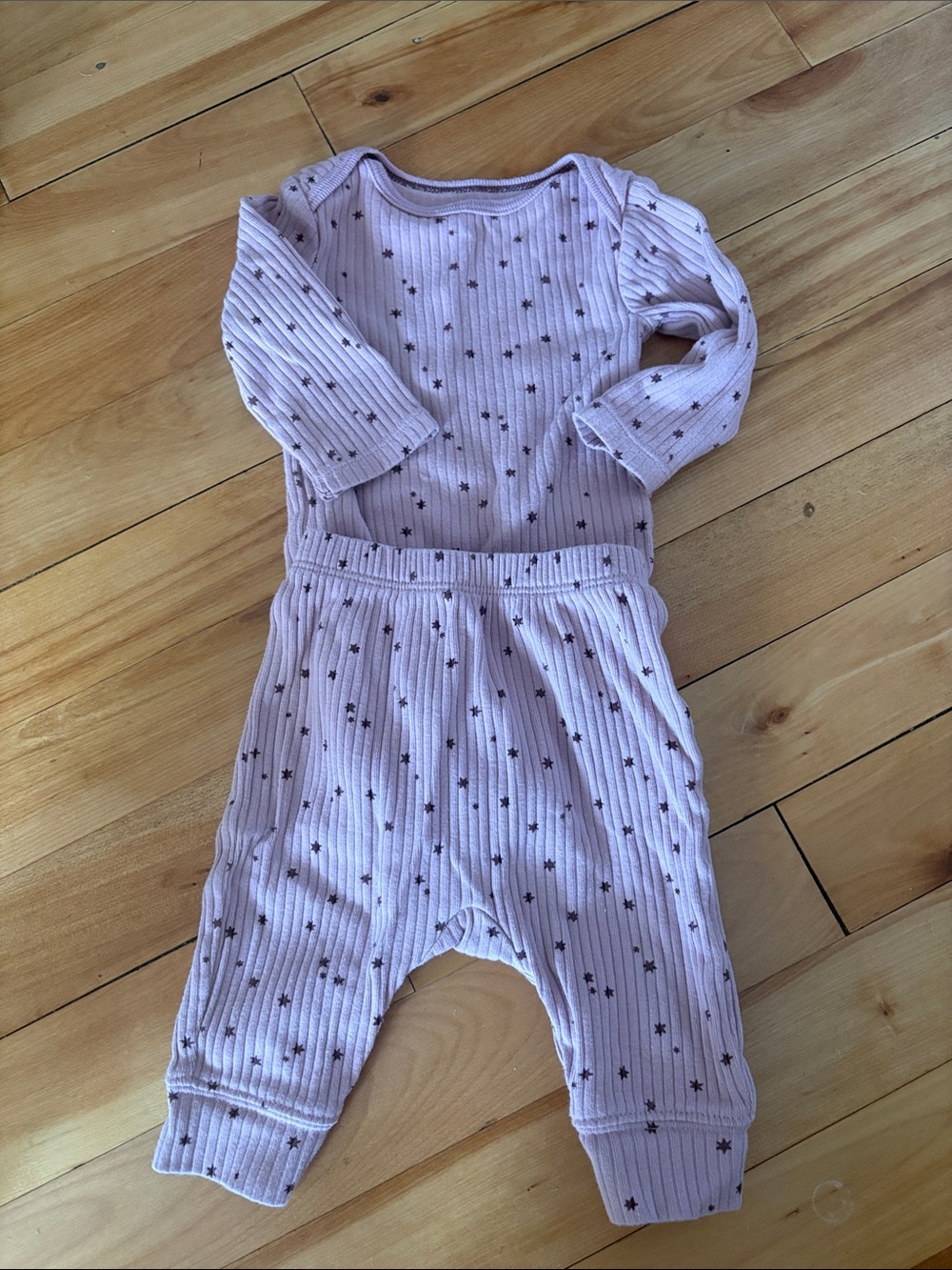 cloud island Lavender Ribbed Baby Two-Piece Set with Star Print
